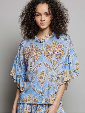🩵Hello Gorgeous! POL Floral Printed Woven Ruffle Sleeve Shirt
